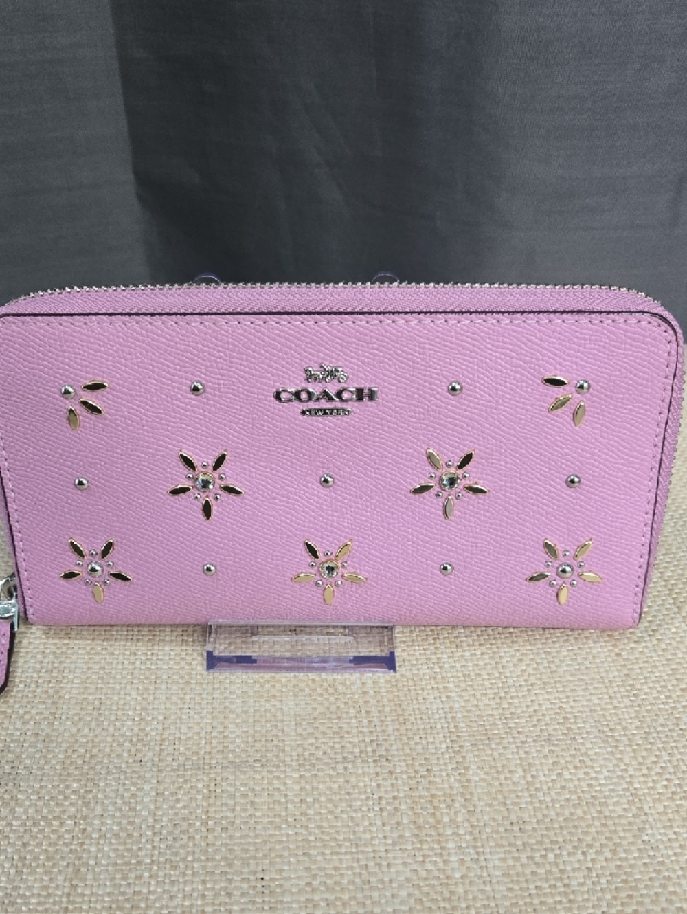 Coach Pink Floral Zip Wallet with Stud Accents - Picture 11 of 12